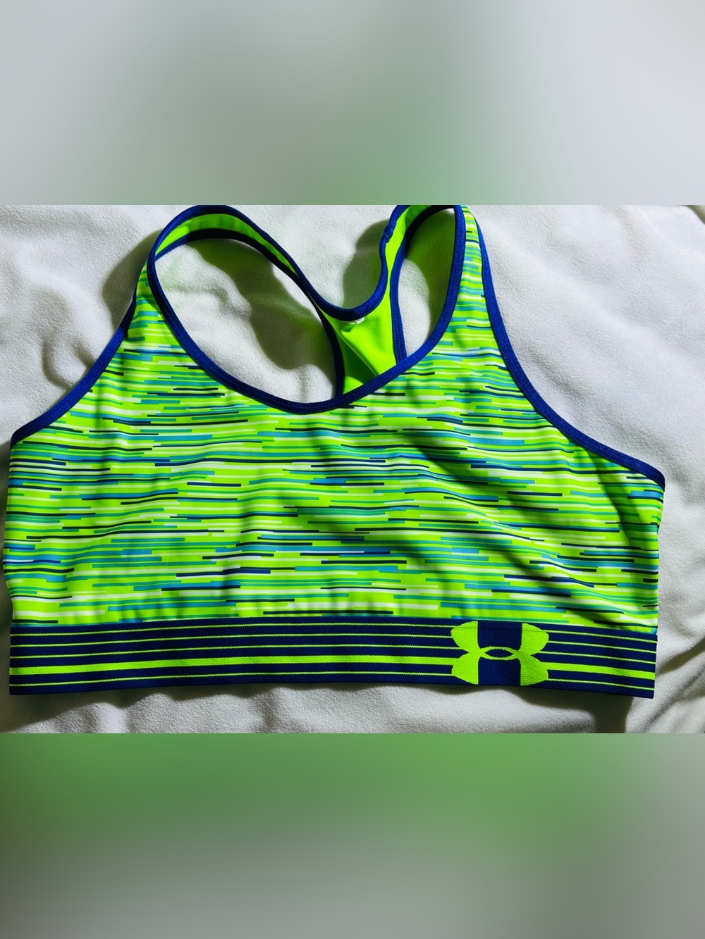 Under Armour Neon Lime & Navy Striped Racerback Sports Bra